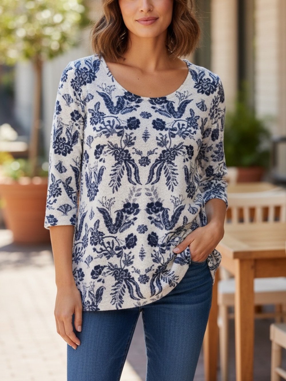 Calypso St. Barth Medium Blue/White Top 100% Linen Breathable, Casual